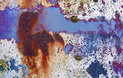 Abstract image with rust, blue, and white colors