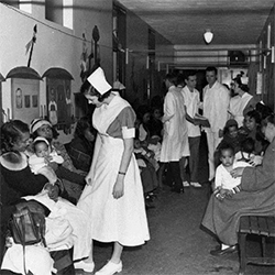 Duke pediatric waiting area, 1940s, African American well child day