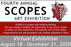 Fourth Annual SCOPES Medicine and Art Exhibition poster with heart image