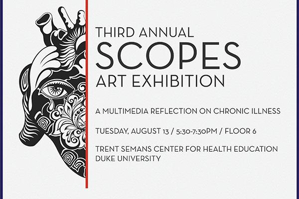 Third Annual SCOPES Art Exhibition poster with drawing of left side of heart